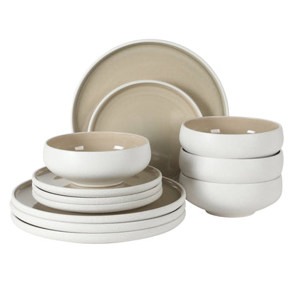 Gibson Elite Pacifco Beach Plates and Bowls Sets, 12-Piece Stoneware Dinnerware Sets, Reactive Glaze Dish Set, Service for 4