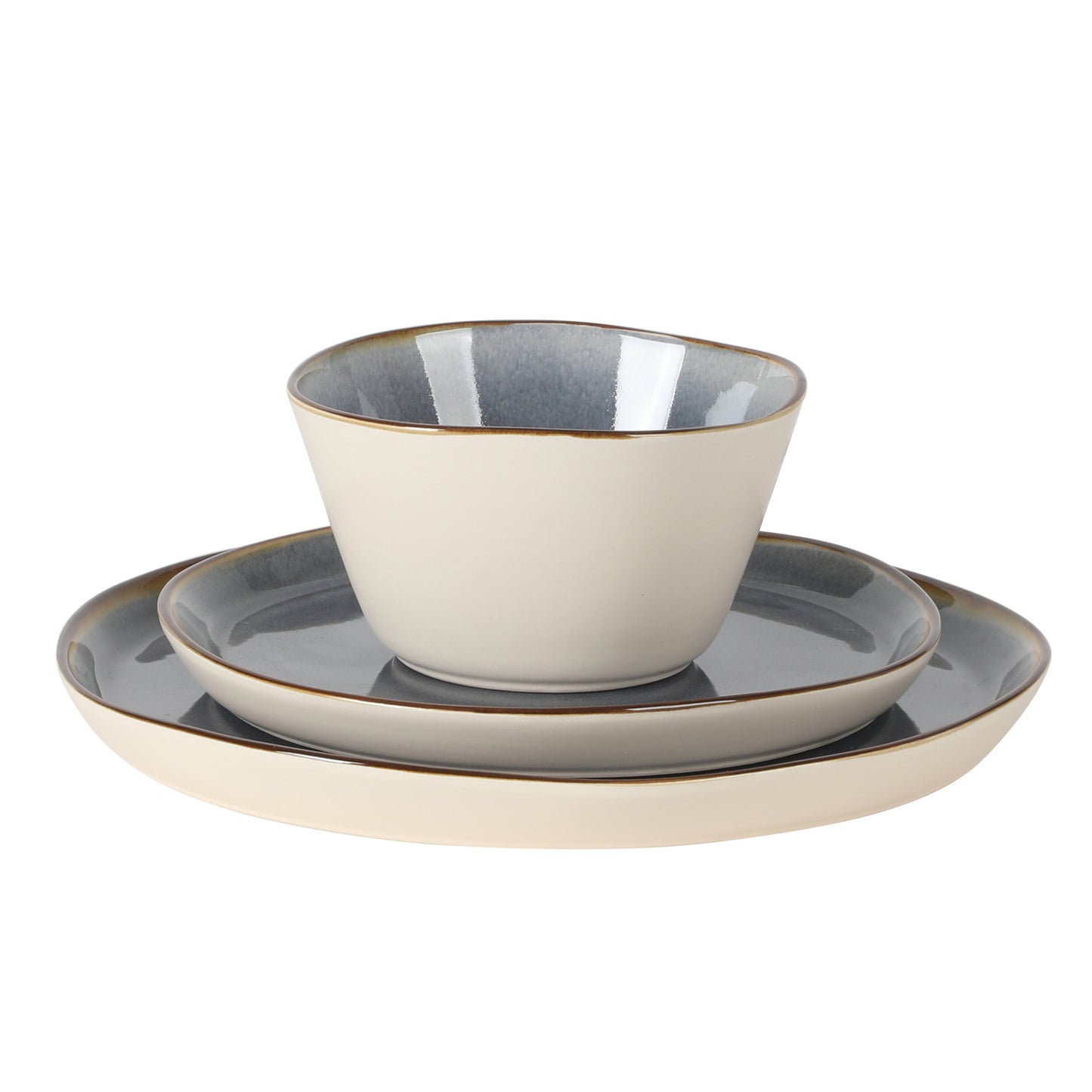 Gibson Elite Algeria River Plates and Bowls Sets, 12-Piece Stoneware Dinnerware Sets, Reactive Glaze Dish Set