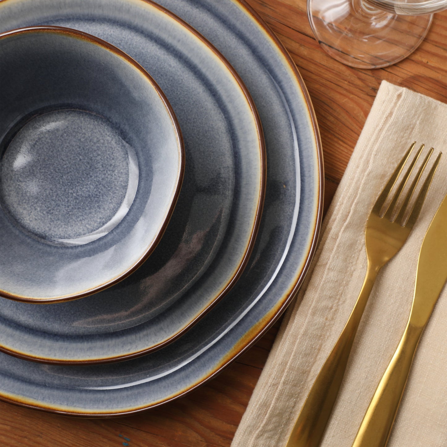Gibson Elite Algeria River Plates and Bowls Sets, 12-Piece Stoneware Dinnerware Sets, Reactive Glaze Dish Set