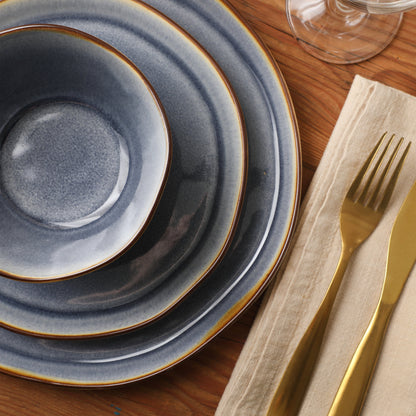 Gibson Elite Algeria River Plates and Bowls Sets, 12-Piece Stoneware Dinnerware Sets, Reactive Glaze Dish Set