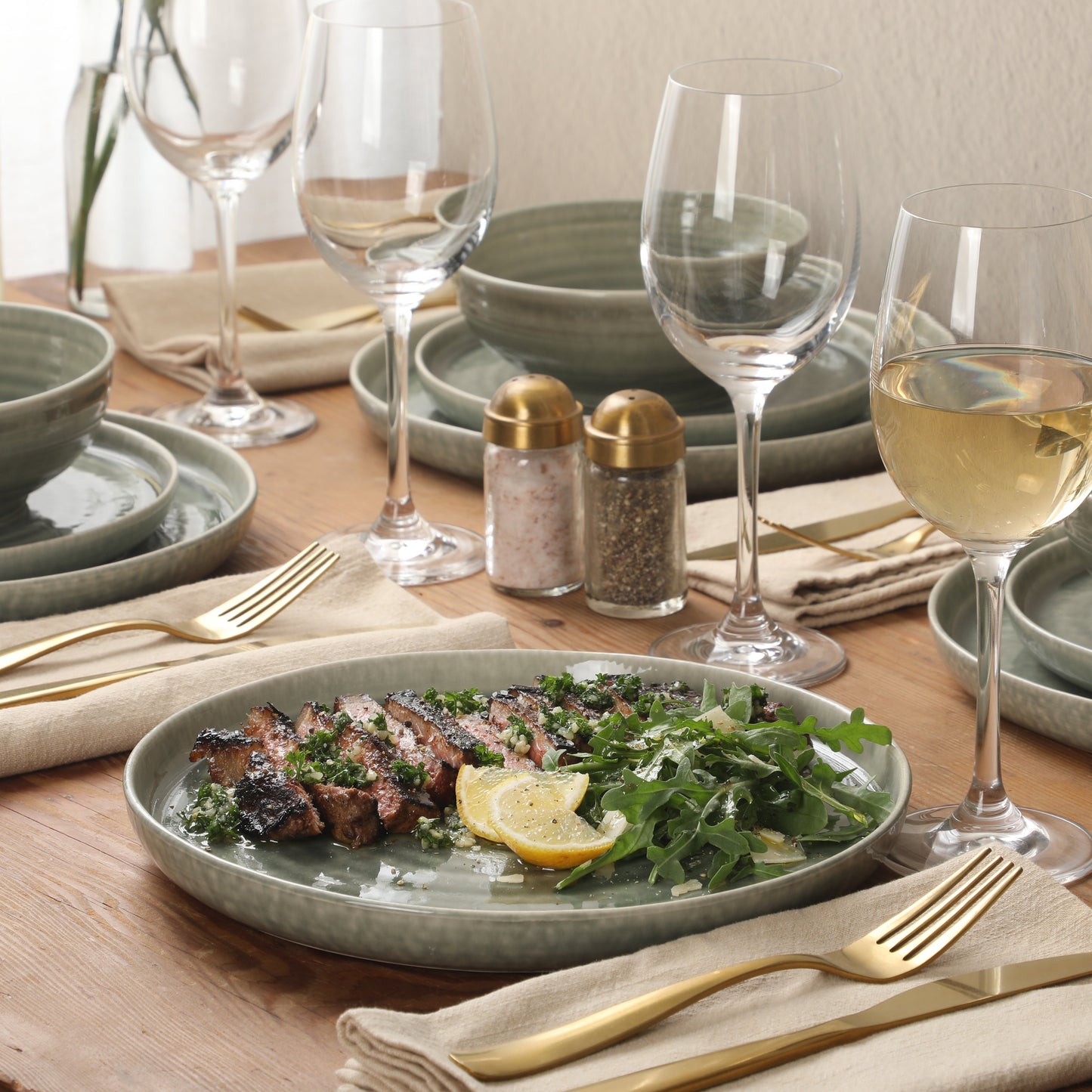 Gibson Elite Eclipse Swirls Plates and Bowls Sets, 12-Piece Stoneware Dinnerware Sets, Reactive Glaze Dish Set