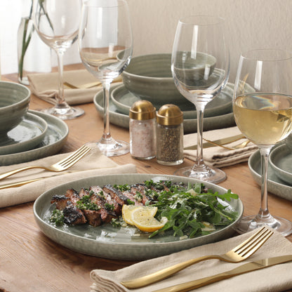Gibson Elite Eclipse Swirls Plates and Bowls Sets, 12-Piece Stoneware Dinnerware Sets, Reactive Glaze Dish Set