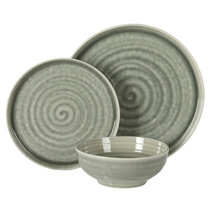 Gibson Elite Eclipse Swirls Plates and Bowls Sets, 12-Piece Stoneware Dinnerware Sets, Reactive Glaze Dish Set