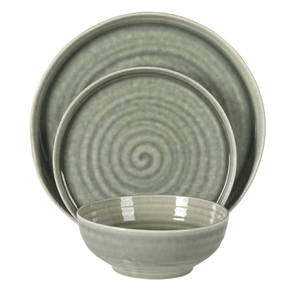Gibson Elite Eclipse Swirls Plates and Bowls Sets, 12-Piece Stoneware Dinnerware Sets, Reactive Glaze Dish Set