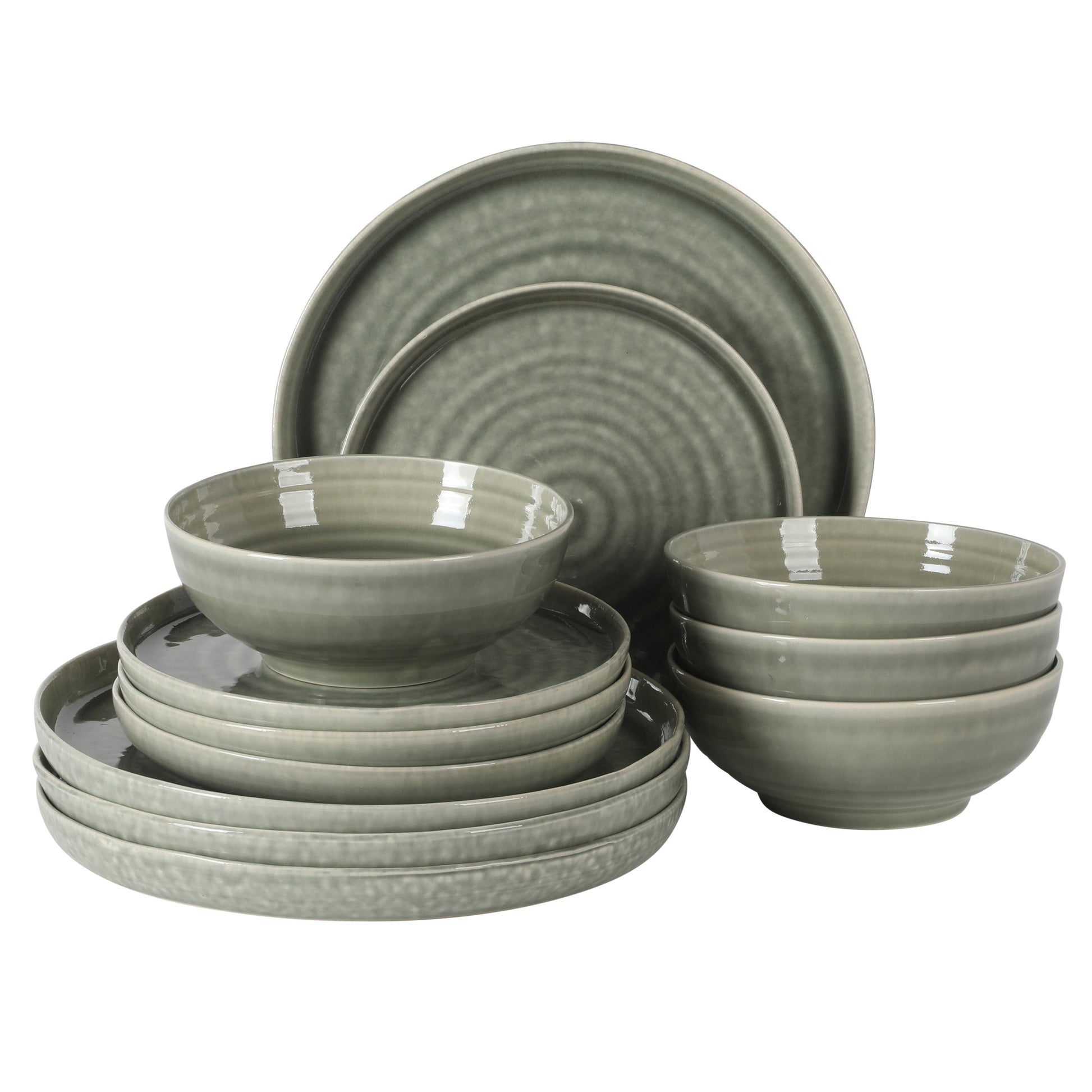 Gibson Elite Eclipse Swirls Plates and Bowls Sets, 12-Piece Stoneware Dinnerware Sets, Reactive Glaze Dish Set