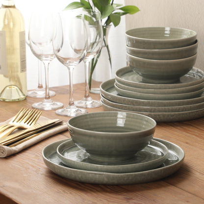 Gibson Elite Eclipse Swirls Plates and Bowls Sets, 12-Piece Stoneware Dinnerware Sets, Reactive Glaze Dish Set