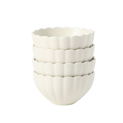 Gibson Elite Bistro Fleur Stoneware Cereal Bowls Set of 4, 5.5-Inch Scalloped Bowls, Fluted Kitchen Bowls for Cereal, Soup, Salad