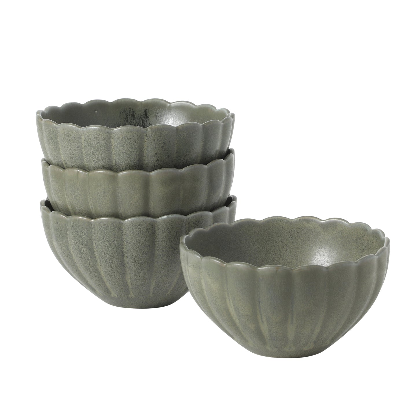 Gibson Elite Bistro Fleur Stoneware Cereal Bowls Set of 4, 5.5-Inch Scalloped Bowls, Fluted Kitchen Bowls for Cereal, Soup, Salad