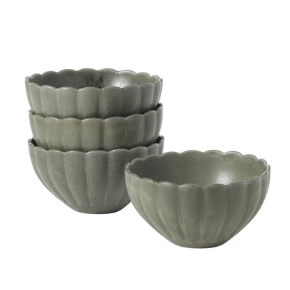 Gibson Elite Bistro Fleur Stoneware Cereal Bowls Set of 4, 5.5-Inch Scalloped Bowls, Fluted Kitchen Bowls for Cereal, Soup, Salad