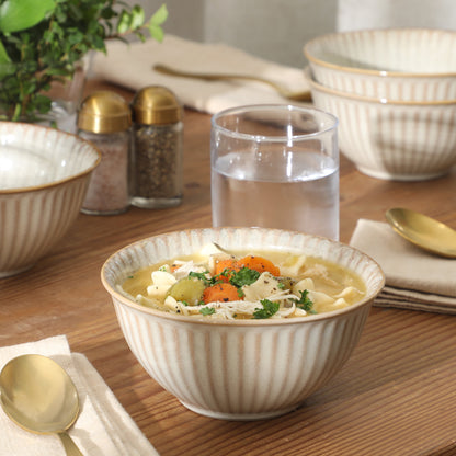 Gibson Elite Cereal Bowls Set of 4, 6-Inch Stoneware Soup Bowls,  Reactive Glaze Ribbed Bowl Set