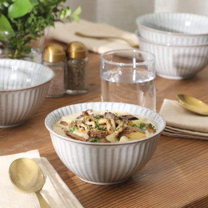 Gibson Elite Cereal Bowls Set of 4, 6-Inch Stoneware Soup Bowls,  Reactive Glaze Ribbed Bowl Set