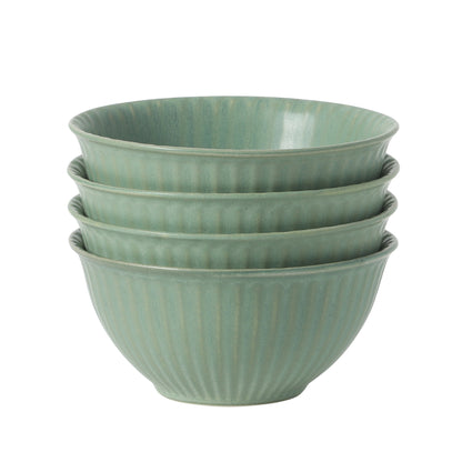 Gibson Elite Cereal Bowls Set of 4, 6-Inch Stoneware Soup Bowls,  Reactive Glaze Ribbed Bowl Set