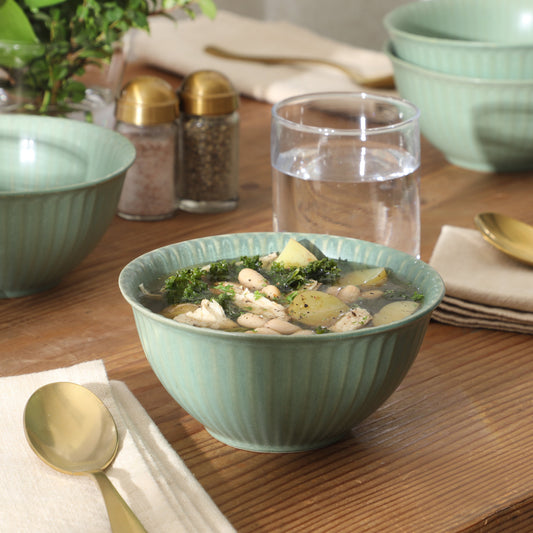 Gibson Elite Cereal Bowls Set of 4, 6-Inch Stoneware Soup Bowls,  Reactive Glaze Ribbed Bowl Set