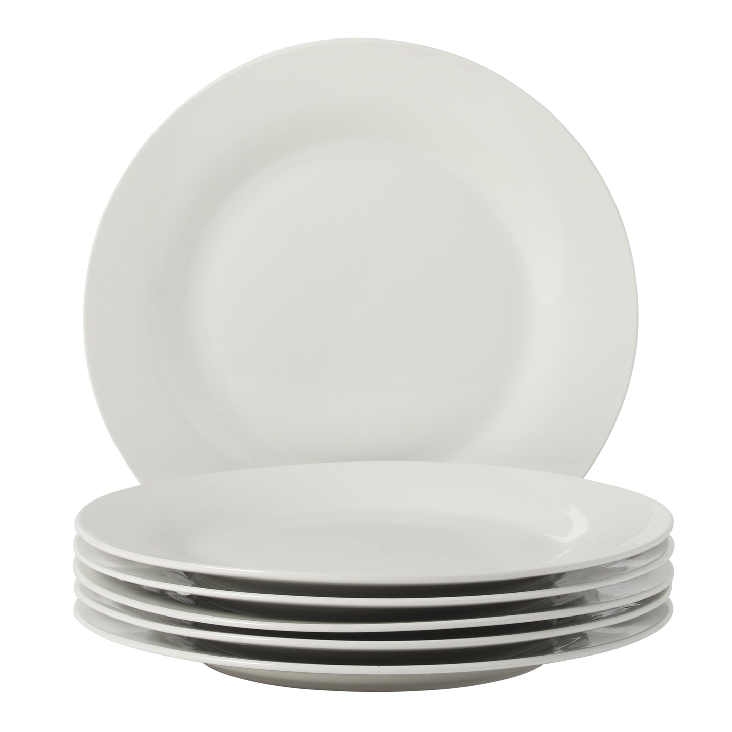 Gibson Home Great Essentials 6-Piece Dinner Plate Set, 10.5 Inch Fine Ceramic Round Plates, Microwave and Dishwasher Safe, White