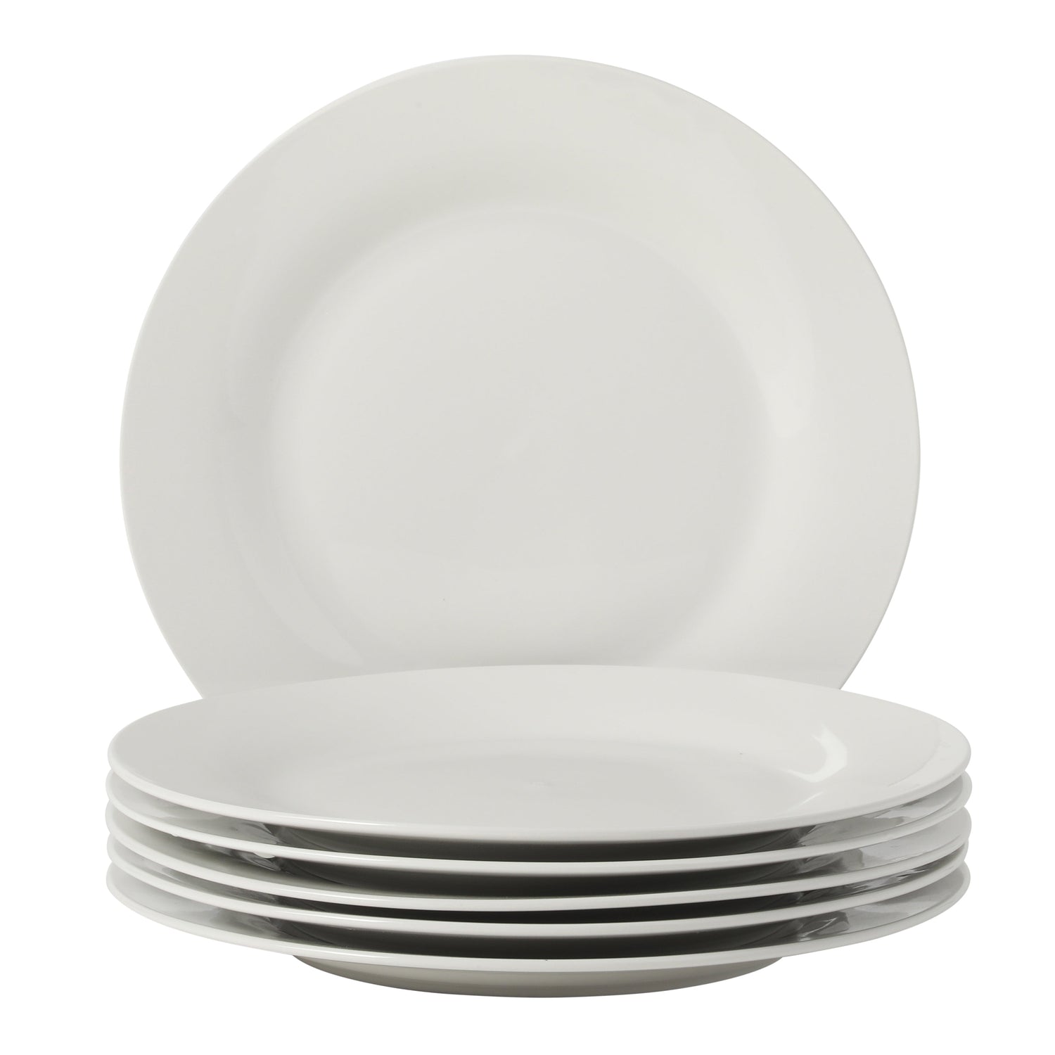 Gibson Home Great Essentials 6-Piece Dinner Plate Set, 10.5 Inch Fine Ceramic Round Plates, Microwave and Dishwasher Safe, White