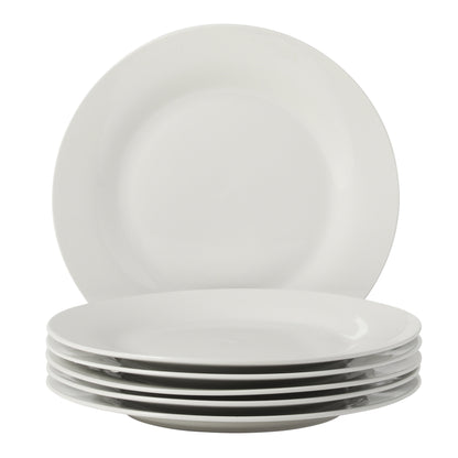 Gibson Home Great Essentials 6-Piece Dinner Plate Set, 10.5 Inch Fine Ceramic Round Plates, Microwave and Dishwasher Safe, White