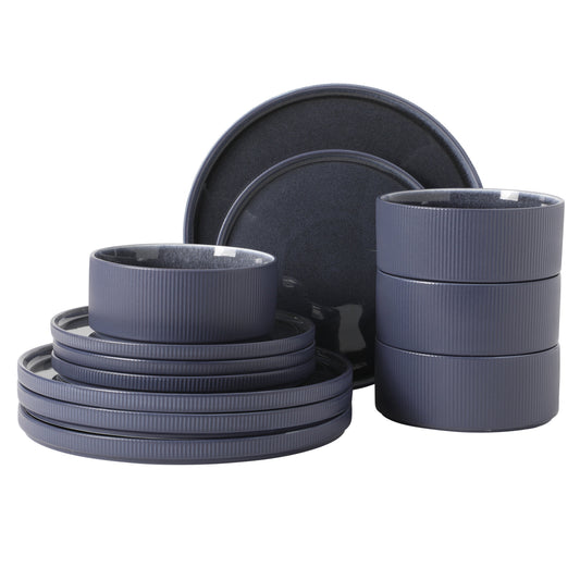 Gibson Elite Redrock Canyon 12-Piece New Bone China Dinnerware Set Service for 4, Reactive Glaze Plates and Bowls, Dishwasher Safe