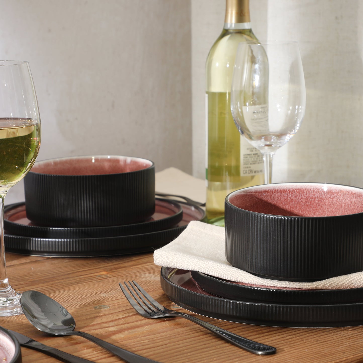 Gibson Elite Redrock Canyon 12-Piece New Bone China Dinnerware Set Service for 4, Reactive Glaze Plates and Bowls, Dishwasher Safe