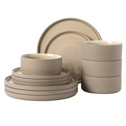 Gibson Elite Redrock Canyon 12-Piece New Bone China Dinnerware Set Service for 4, Reactive Glaze Plates and Bowls, Dishwasher Safe