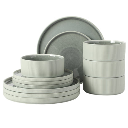 Gibson Elite Redrock Canyon 12-Piece New Bone China Dinnerware Set Service for 4, Reactive Glaze Plates and Bowls, Dishwasher Safe