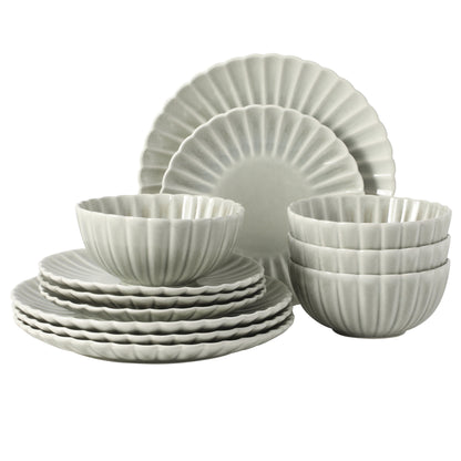 Gibson Elite Peach Orchard 12-Piece New Bone China Dinnerware Set Service for 4, Embossed Fluted Plates and Bowls, Dishwasher Safe