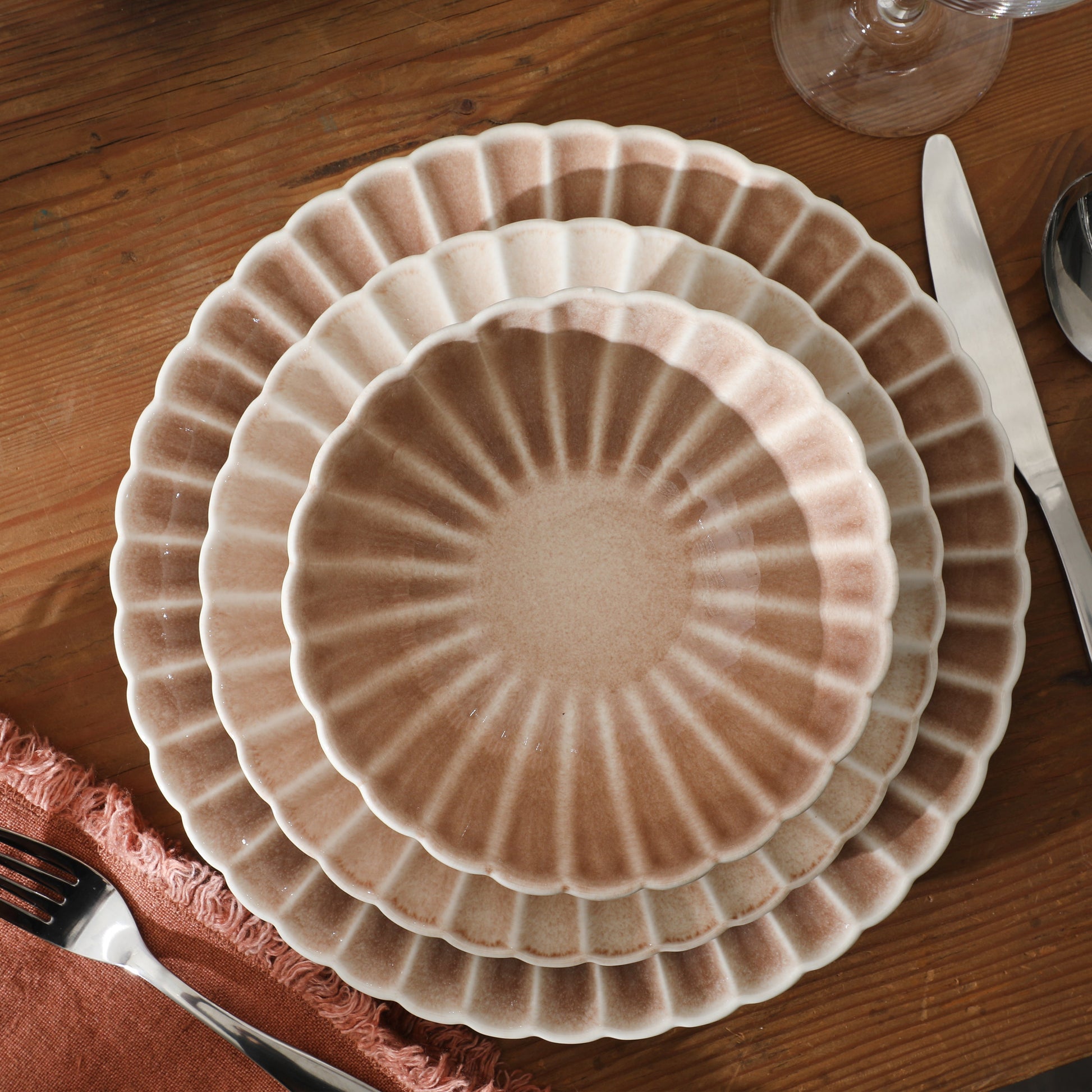 Gibson Elite Peach Orchard 12-Piece New Bone China Dinnerware Set Service for 4, Embossed Fluted Plates and Bowls, Dishwasher Safe
