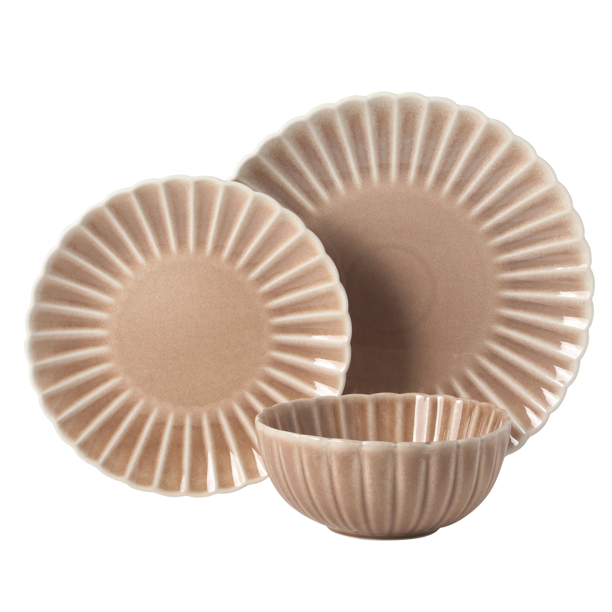Gibson Elite Peach Orchard 12-Piece New Bone China Dinnerware Set Service for 4, Embossed Fluted Plates and Bowls, Dishwasher Safe