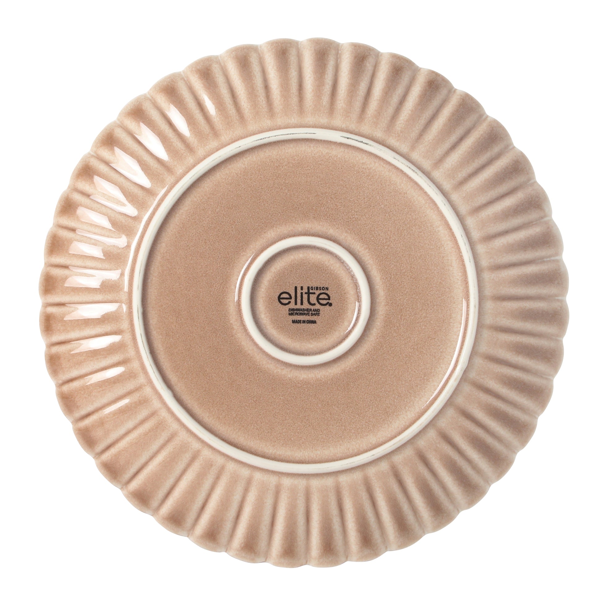 Gibson Elite Peach Orchard 12-Piece New Bone China Dinnerware Set Service for 4, Embossed Fluted Plates and Bowls, Dishwasher Safe