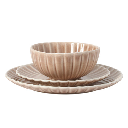 Gibson Elite Peach Orchard 12-Piece New Bone China Dinnerware Set Service for 4, Embossed Fluted Plates and Bowls, Dishwasher Safe