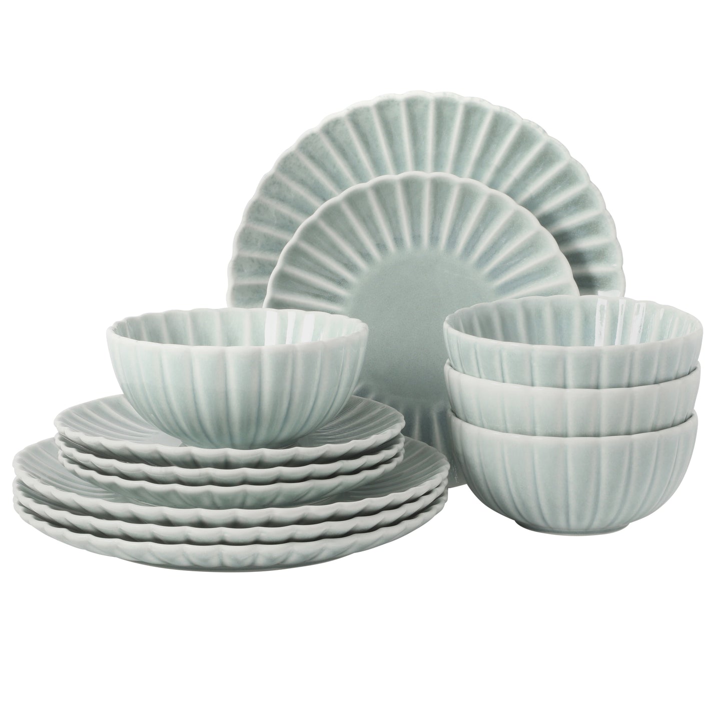 Gibson Elite Peach Orchard 12-Piece New Bone China Dinnerware Set Service for 4, Embossed Fluted Plates and Bowls, Dishwasher Safe