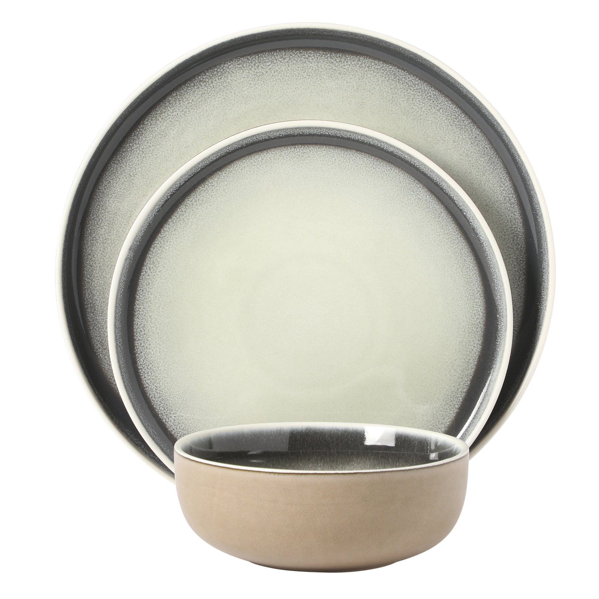 Gibson Elite Island Bay 12-Piece New Bone China Dinnerware Set Service for 4, Reactive Glaze Plates and Bowls, Dishwasher Safe