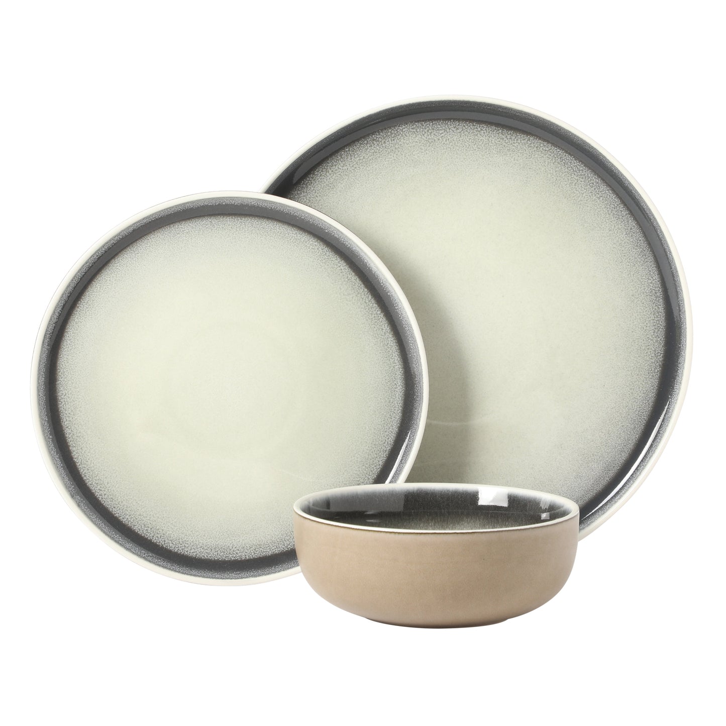 Gibson Elite Island Bay 12-Piece New Bone China Dinnerware Set Service for 4, Reactive Glaze Plates and Bowls, Dishwasher Safe