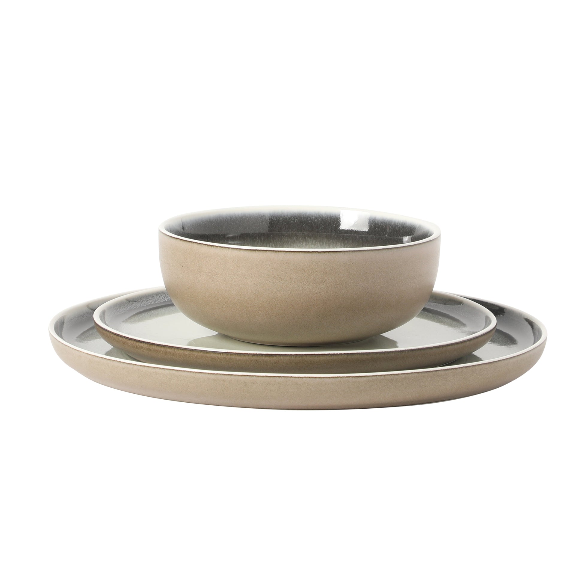 Gibson Elite Island Bay 12-Piece New Bone China Dinnerware Set Service for 4, Reactive Glaze Plates and Bowls, Dishwasher Safe