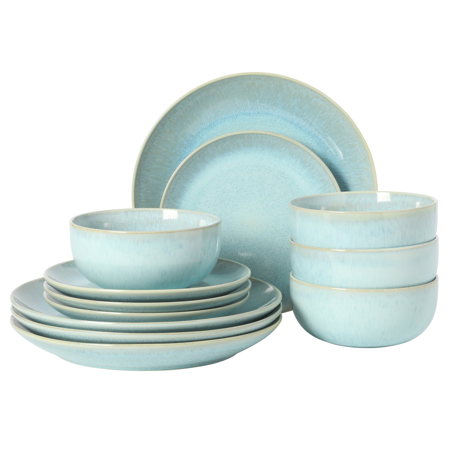 Gibson Elite Pine Coast Plates and Bowls Sets, 12-Piece Stoneware Dinnerware Sets, Reactive Glaze Dish Set