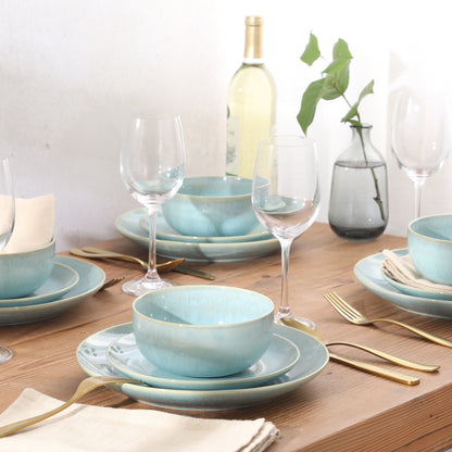Gibson Elite Pine Coast Plates and Bowls Sets, 12-Piece Stoneware Dinnerware Sets, Reactive Glaze Dish Set