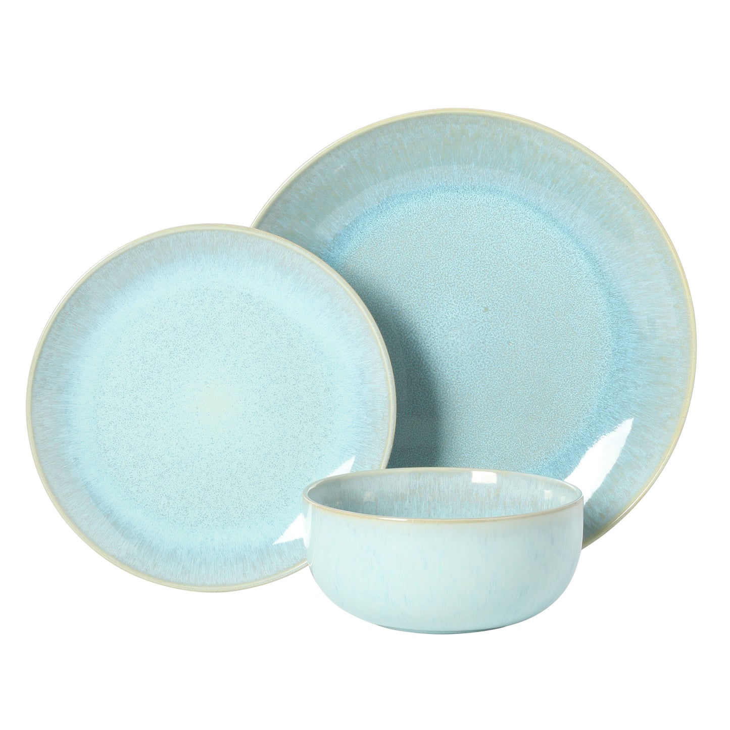 Gibson Elite Pine Coast Plates and Bowls Sets, 12-Piece Stoneware Dinnerware Sets, Reactive Glaze Dish Set