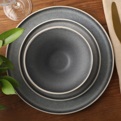Gibson Elite Coastal Forest Plates and Bowls Sets, 12-Piece Stoneware Dinnerware Sets, Triple Reactive Glaze Dish Set - Grey and Cream White