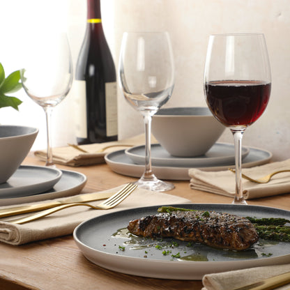 Gibson Elite Coastal Forest Plates and Bowls Sets, 12-Piece Stoneware Dinnerware Sets, Triple Reactive Glaze Dish Set - Grey and Cream White