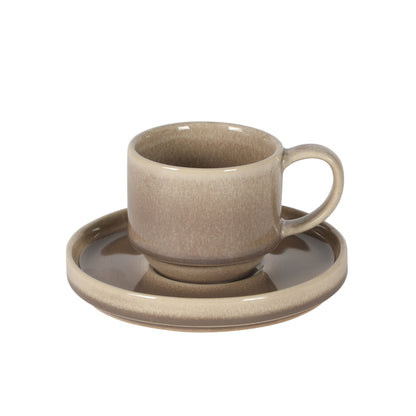 Gibson Elite Sunrise Hills 9-Piece Stackable Stoneware Cup and Saucer Set with Metal Rack, 6 oz, Service for 4, Dishwasher Safe