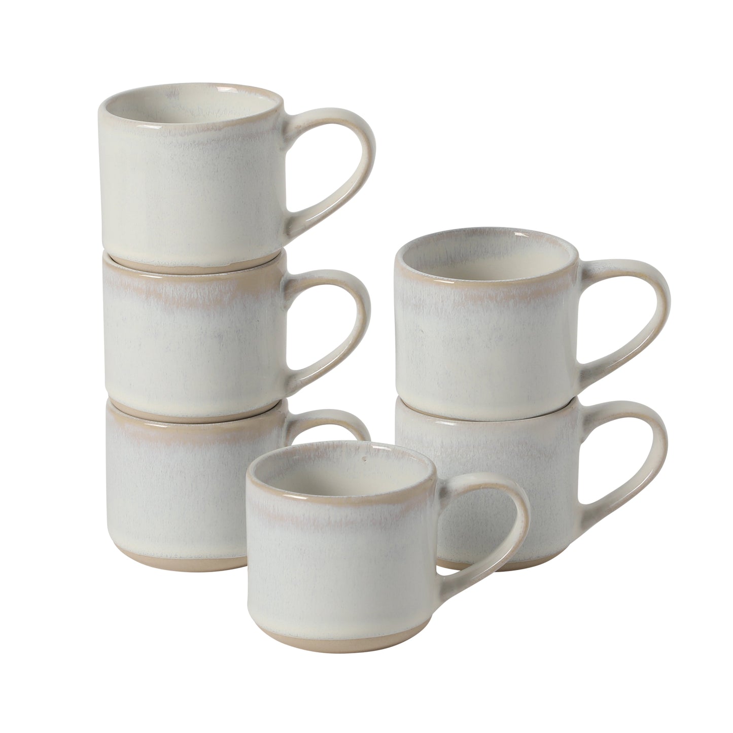 Mr. Coffee Whims Espresso Cups Set of 6, 3.7 oz Stoneware Demitasse Espresso Shot Cups with Handles, Stackable Reactive Glaze Ceramic Coffee Cups