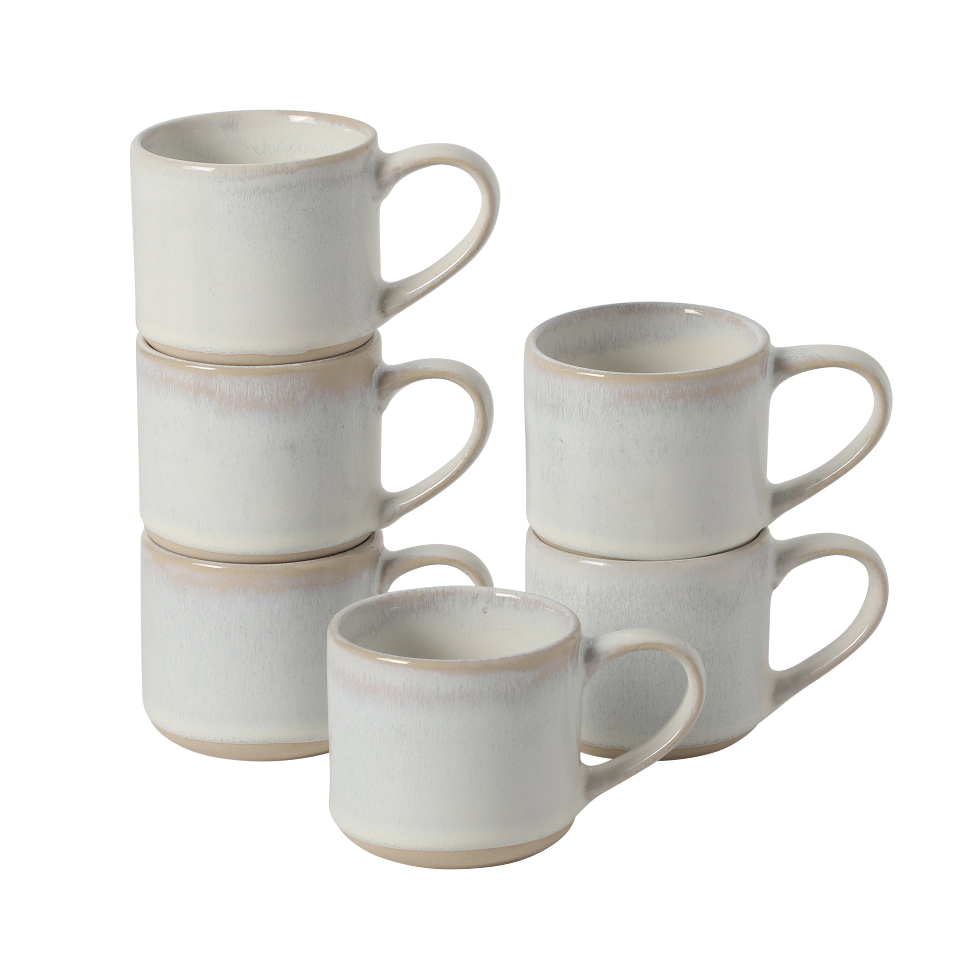 Mr. Coffee Whims Espresso Cups Set of 6, 3.7 oz Stoneware Demitasse Espresso Shot Cups with Handles, Stackable Reactive Glaze Ceramic Coffee Cups