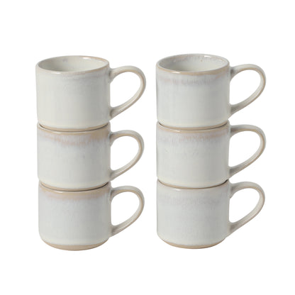 Mr. Coffee Whims Espresso Cups Set of 6, 3.7 oz Stoneware Demitasse Espresso Shot Cups with Handles, Stackable Reactive Glaze Ceramic Coffee Cups