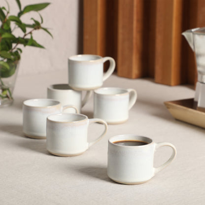 Mr. Coffee Whims Espresso Cups Set of 6, 3.7 oz Stoneware Demitasse Espresso Shot Cups with Handles, Stackable Reactive Glaze Ceramic Coffee Cups