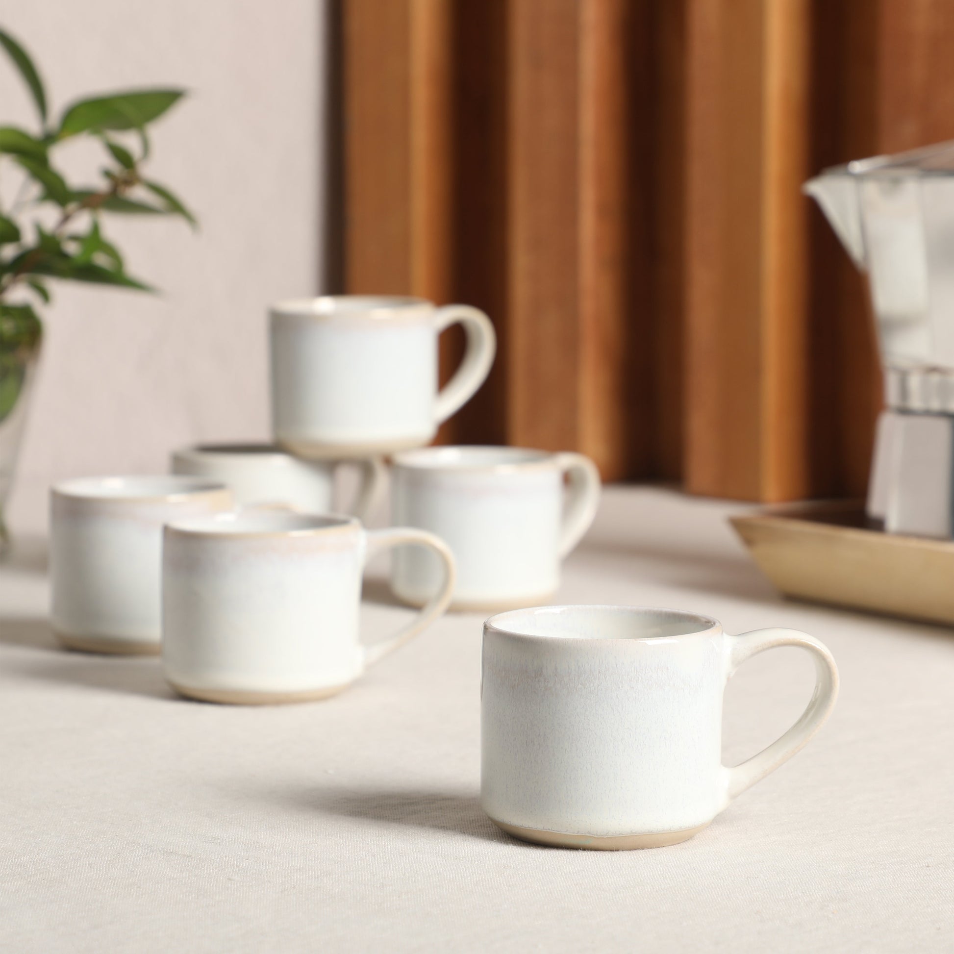Mr. Coffee Whims Espresso Cups Set of 6, 3.7 oz Stoneware Demitasse Espresso Shot Cups with Handles, Stackable Reactive Glaze Ceramic Coffee Cups