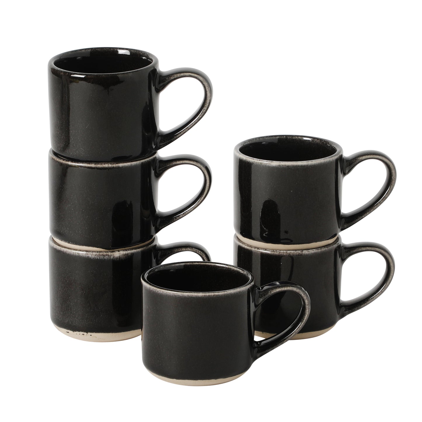 Mr. Coffee Whims Espresso Cups Set of 6, 3.7 oz Stoneware Demitasse Espresso Shot Cups with Handles, Stackable Reactive Glaze Ceramic Coffee Cups