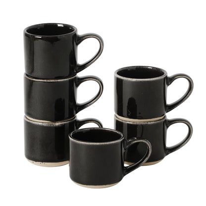 Mr. Coffee Whims Espresso Cups Set of 6, 3.7 oz Stoneware Demitasse Espresso Shot Cups with Handles, Stackable Reactive Glaze Ceramic Coffee Cups