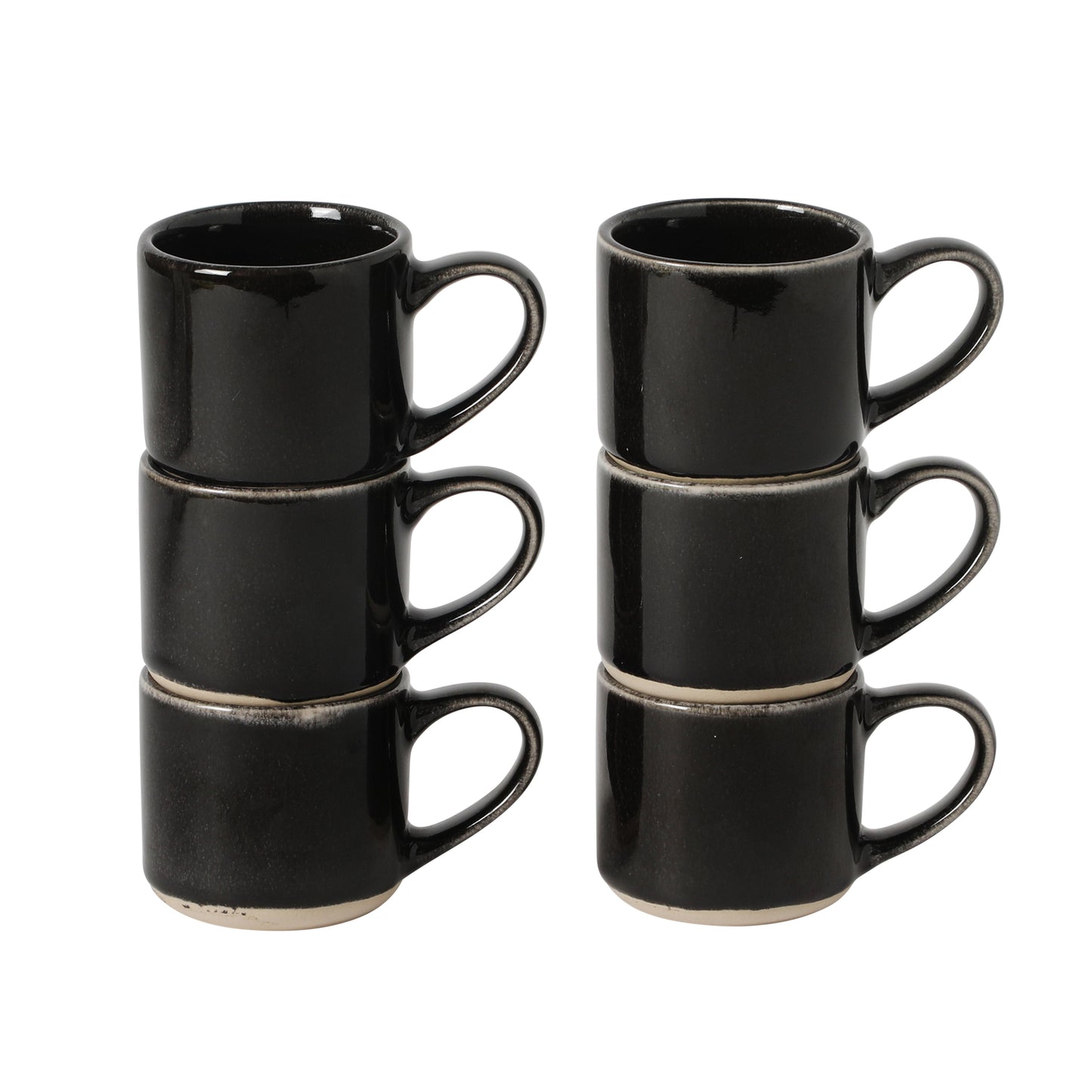 Mr. Coffee Whims Espresso Cups Set of 6, 3.7 oz Stoneware Demitasse Espresso Shot Cups with Handles, Stackable Reactive Glaze Ceramic Coffee Cups