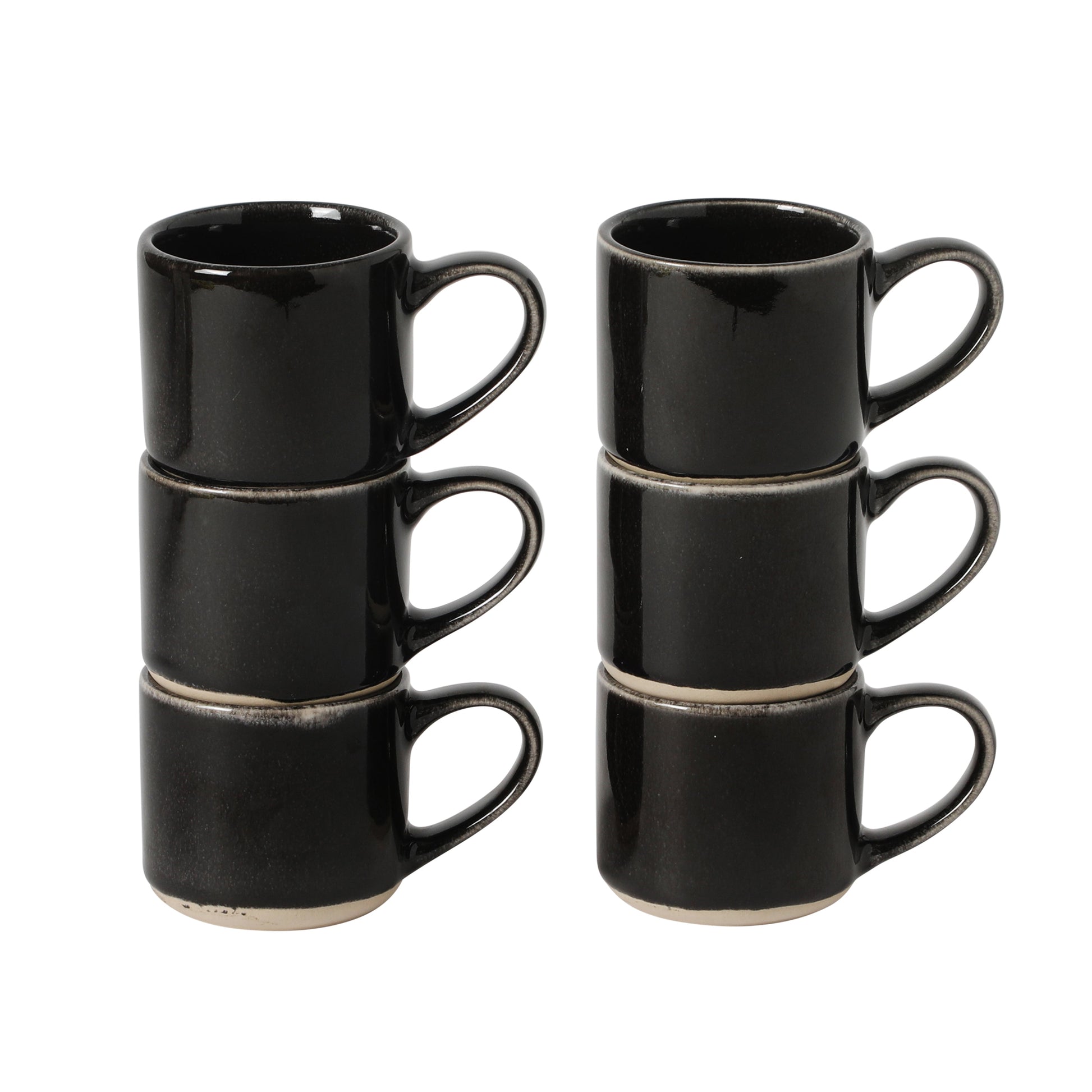 Mr. Coffee Whims Espresso Cups Set of 6, 3.7 oz Stoneware Demitasse Espresso Shot Cups with Handles, Stackable Reactive Glaze Ceramic Coffee Cups