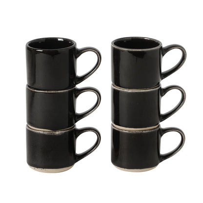 Mr. Coffee Whims Espresso Cups Set of 6, 3.7 oz Stoneware Demitasse Espresso Shot Cups with Handles, Stackable Reactive Glaze Ceramic Coffee Cups