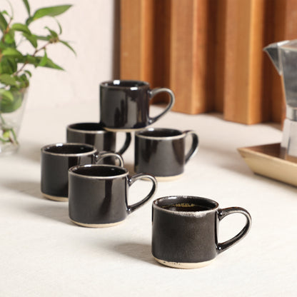 Mr. Coffee Whims Espresso Cups Set of 6, 3.7 oz Stoneware Demitasse Espresso Shot Cups with Handles, Stackable Reactive Glaze Ceramic Coffee Cups